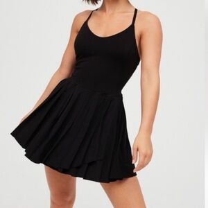 Offline Aerie Black Pleated Strappy Athletic Tennis Dress